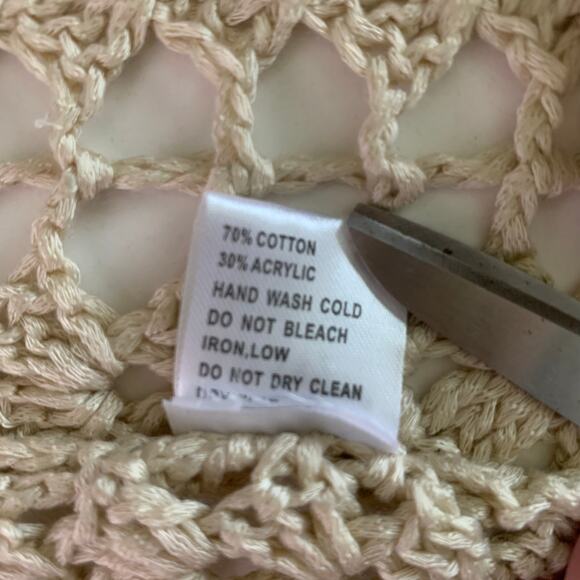 POL Sweater Small Lace Open Crocheted Weave Hooded Rosette Border‎ Open Front - Picture 10 of 12